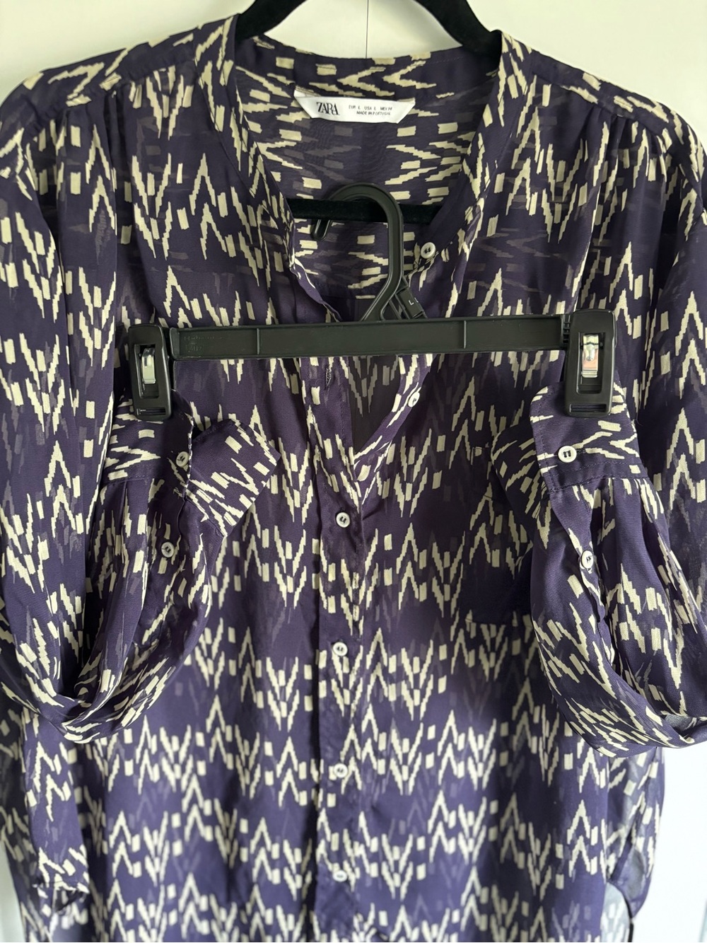 Zara Sheer Navy Patterned Tunic Large - Picture 10 of 13